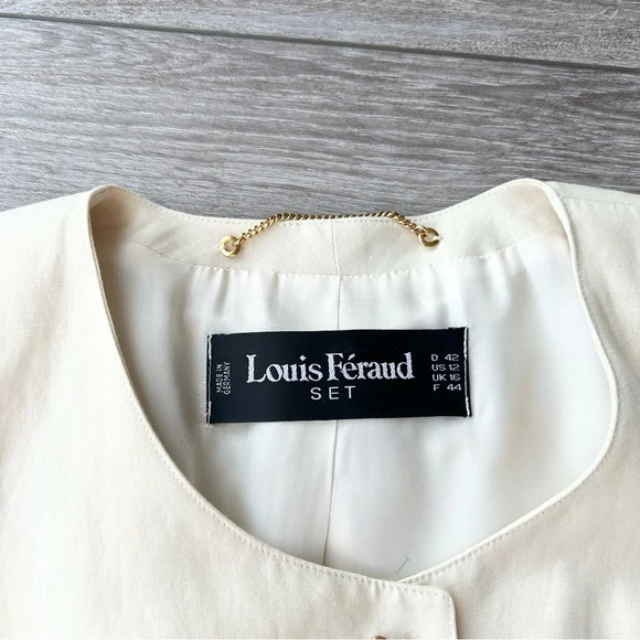 Vintage Louis Feraud Set Ivory Linen Blend Palm Tree Beaded Accent Blazer - Picture 6 of 16